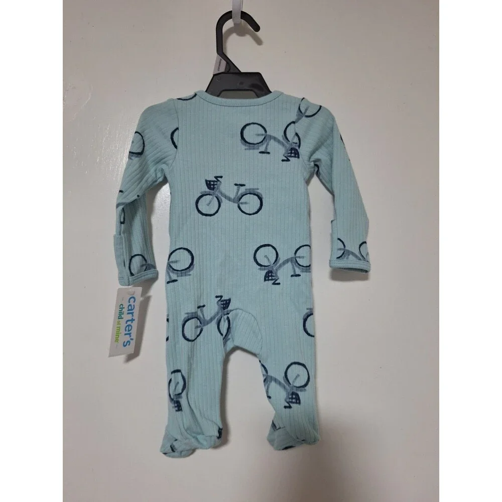Carter's Child of Mine Newborn Footed One-Piece Sleeper Blue Bicycle Print NWT